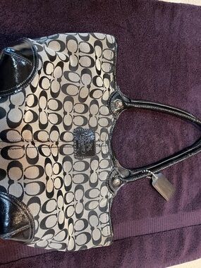 Coach Monogram Canvas Tote in Black and Khaki